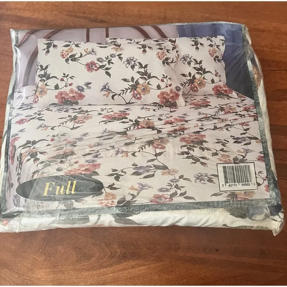 Vtg Camelot Sheets 4 Piece Full Set Flat Fitted 2 Pillowcases Floral New Sealed